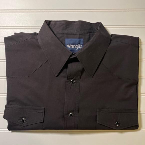 Wrangler Men's Western Style Shirt Tall 2XT Long Sleeved Snap Closure Dark Brown - Picture 1 of 7